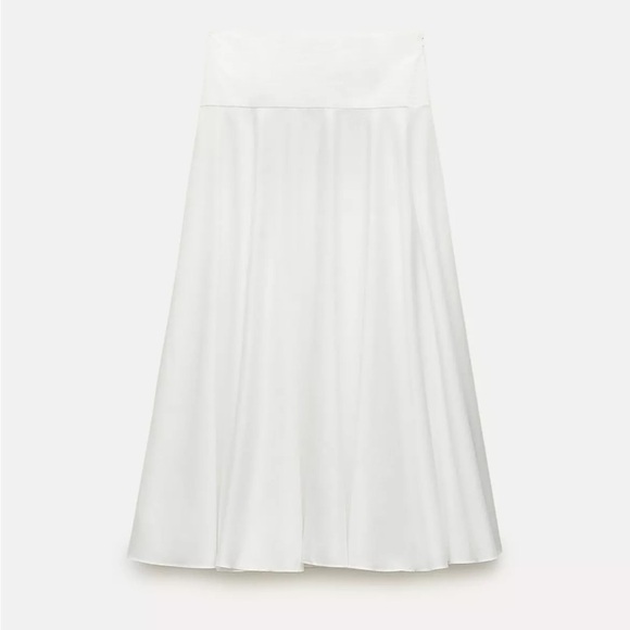Zara Low Waist Cotton Skirt White Yoke waist Balloon hem ZW Collection L NWT - Picture 12 of 16